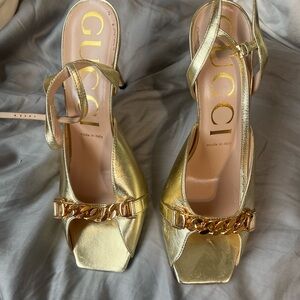 Gucci Gold Heeled Sandals
